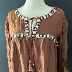 Cato Brown Embroidered Women's Blouse